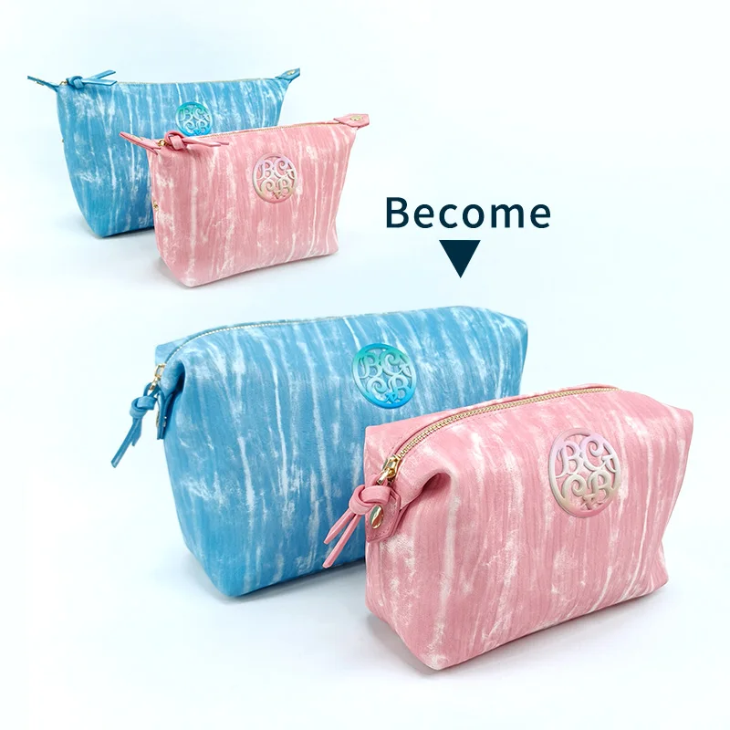 Large capacity Bright pink blue tie-dyed printing dumpling waterproof toiletry bags travel makeup bag custom pu cosmetic bag