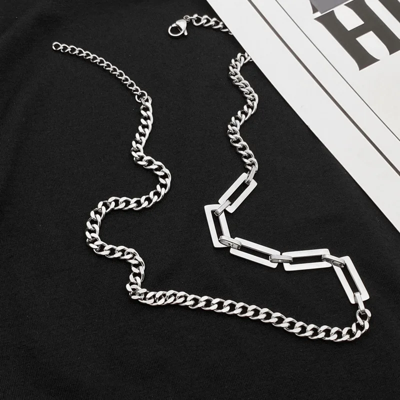 VEROMCA Hip Hop Stainless Steel Chain Couple Patchwork Necklace Clavicle Titanium  Necklace