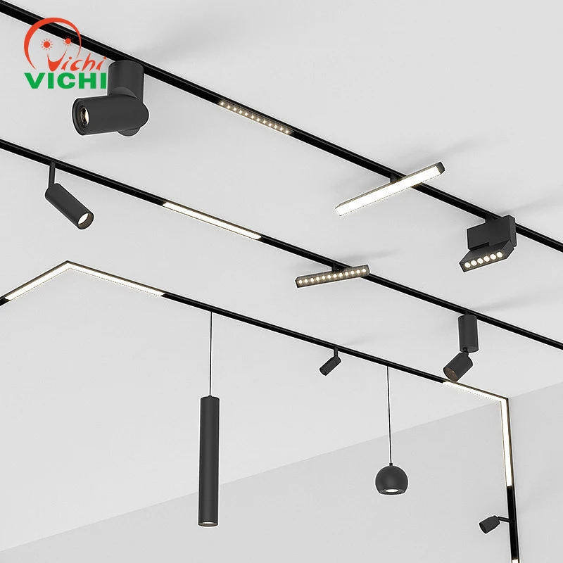 Vichi led magnetic track light linear pendant OEM ceiling tube spotlight magnet luxury gold hotel modern crystal