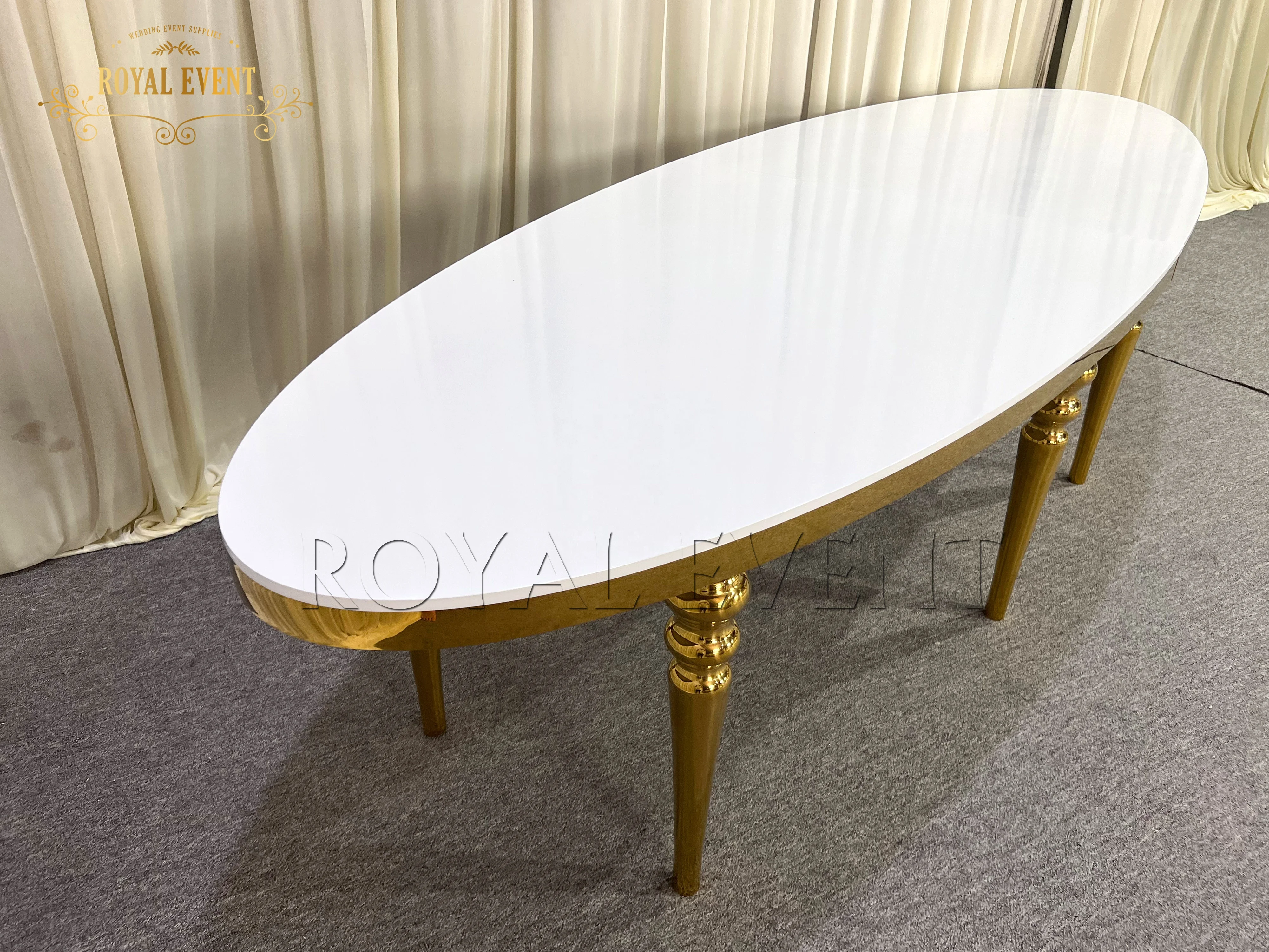High Quality Oval Stainless Steel Dining Table Sets MDF Event Banquet Table Wedding Table for Hotel Furniture