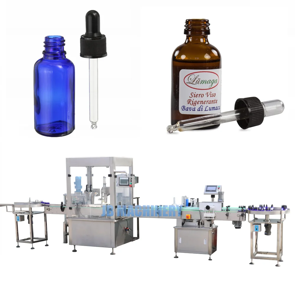 Automatic 10ml 1oz glass dropper bottle tincture oil filling capping and labeling machine for glass vial