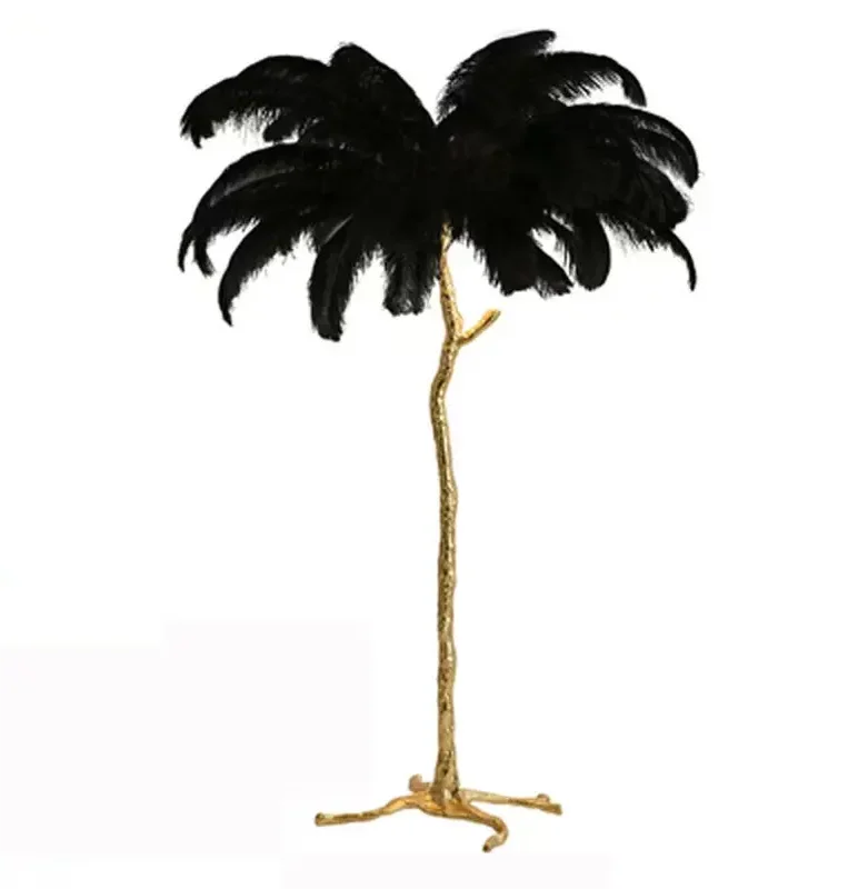 Luxury Modern Light Antique Corner Decorative Ostrich Feathers Shade Led Standing Floor Lamps