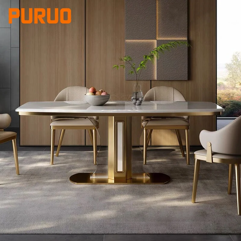 2024 New Arrival Dining Table   Modern Dining Table Set Gold Color Kitchen Table For 6 People