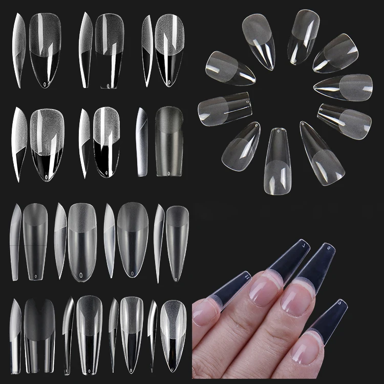 Half Double-sided Frosted Full Cover Nail Tips translucent ultra-thin non-marking Artificial Fingernails False Nail Art