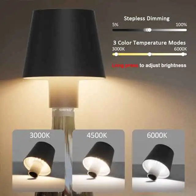 LED Rechargeable Table Lamp Bottle Decorative Light Dimmable Portable Desk Lamp IP54 Waterproof Lamp for Restaurant/Home/Bar