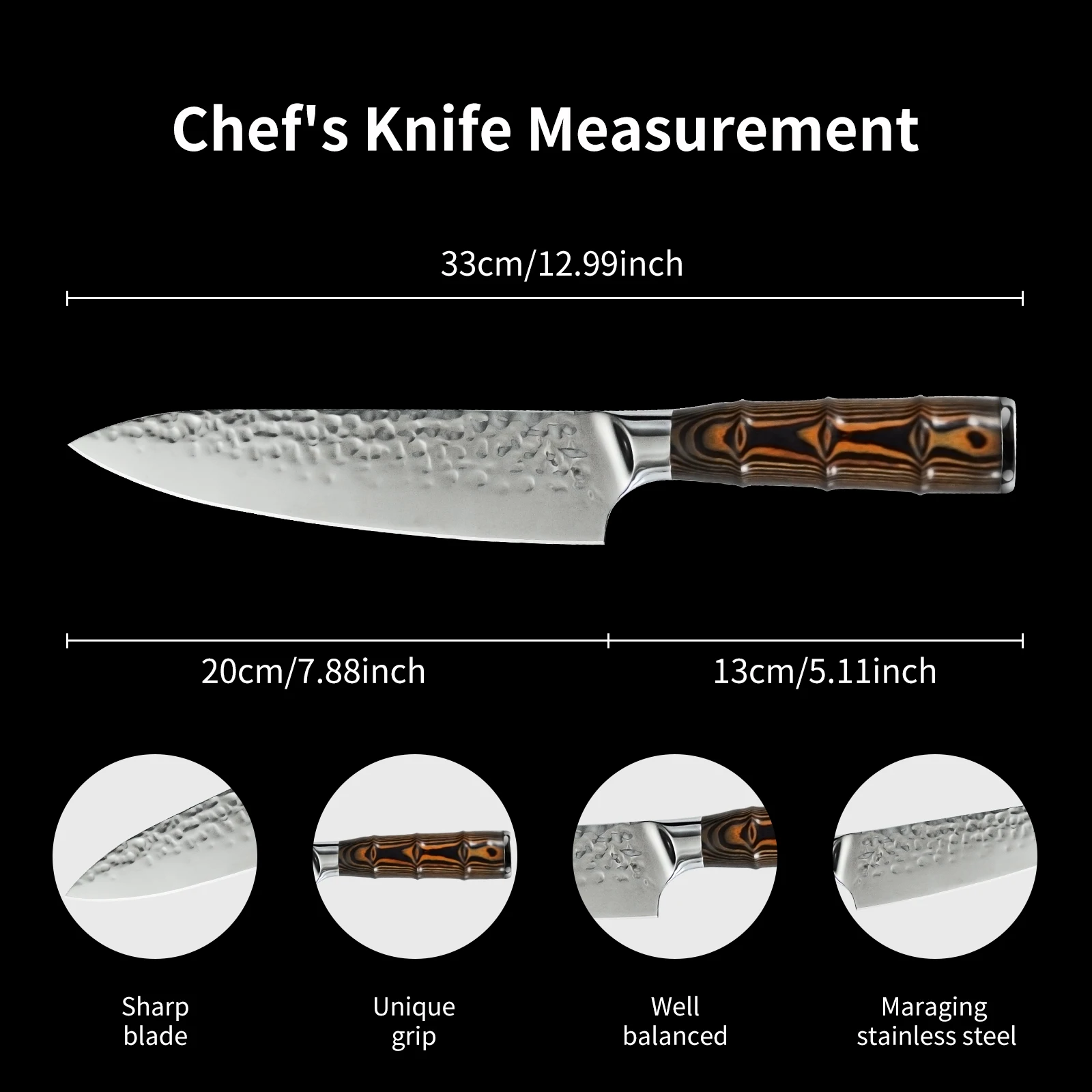 Professional Kitchen Long 20cm slicing knives Japanese Hammer Pattern stainless steel Chef Knife with gift box packaging