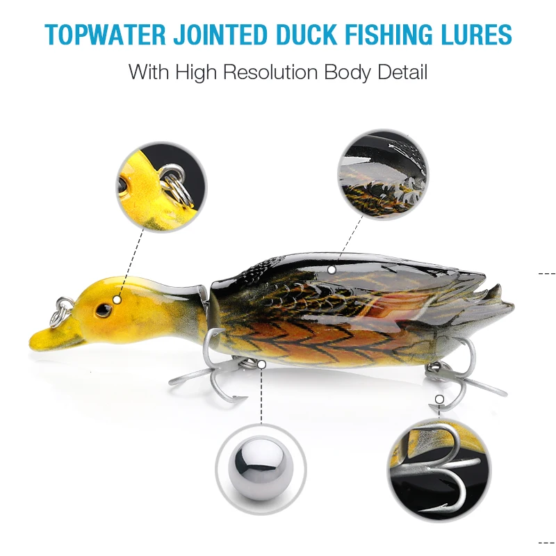 Прямая продажа с завода плавающие Двойные шарнирные приманки topwater объемная утка глазами большие рыболовные для окуня/щуки/мускусного цвета