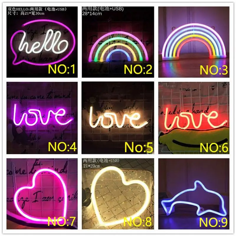 LED Neon Light Rainbow Wall Art Sign Lights Hello Bedroom Decoration Hanging Neon Lamp Home Party Holiday Decor Xmas Gift