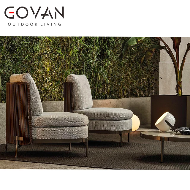 Modern luxury design hand-woven rattan furniture Outdoor Garden Aluminum Single Chair Patio Lounge Sofa