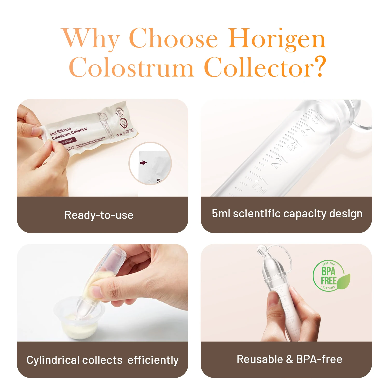 HORIGEN BPA Free 5ML Colostrum Collector Baby Feeding Silicone Breast Milk Collector for 0-12 Months Usage in Food