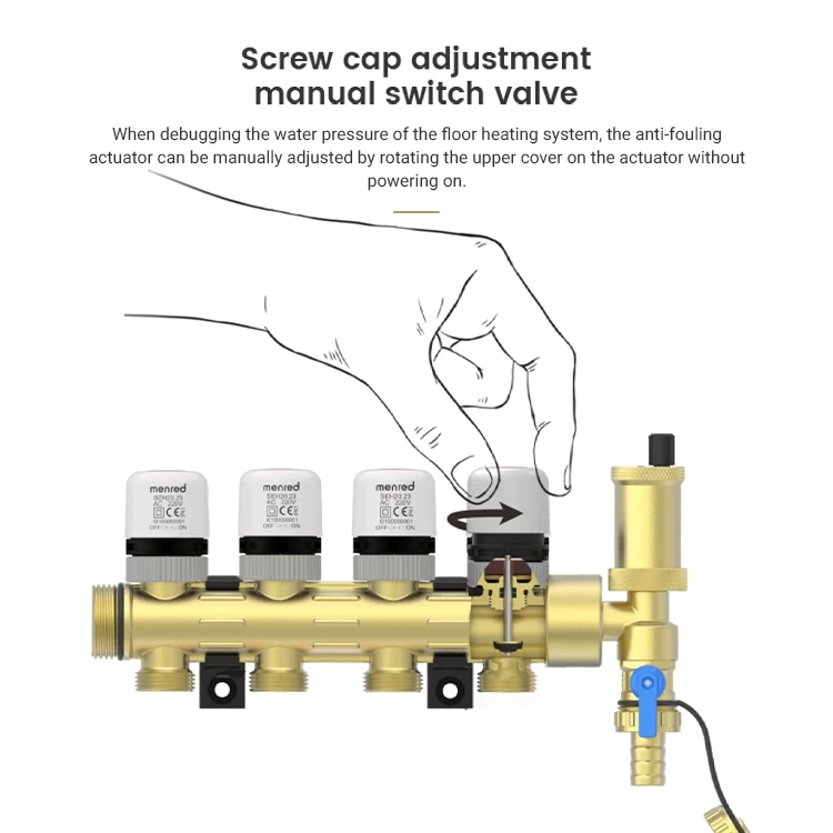 Brass floor heating radiant heat manifold with ball valve and flow meter 2- 8ways