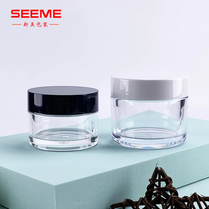 Wholesale 1oz 2oz 4oz 30ml 50ml 60ml 80ml 100ml 120ml empty luxury skin care clear black lid PET plastic cosmetic jar
