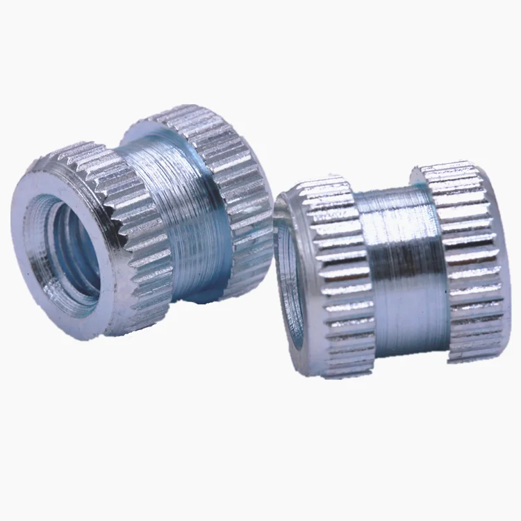
Zine Plated Flat Head Round Straight Knurled Inserts Nuts with Collar M4 