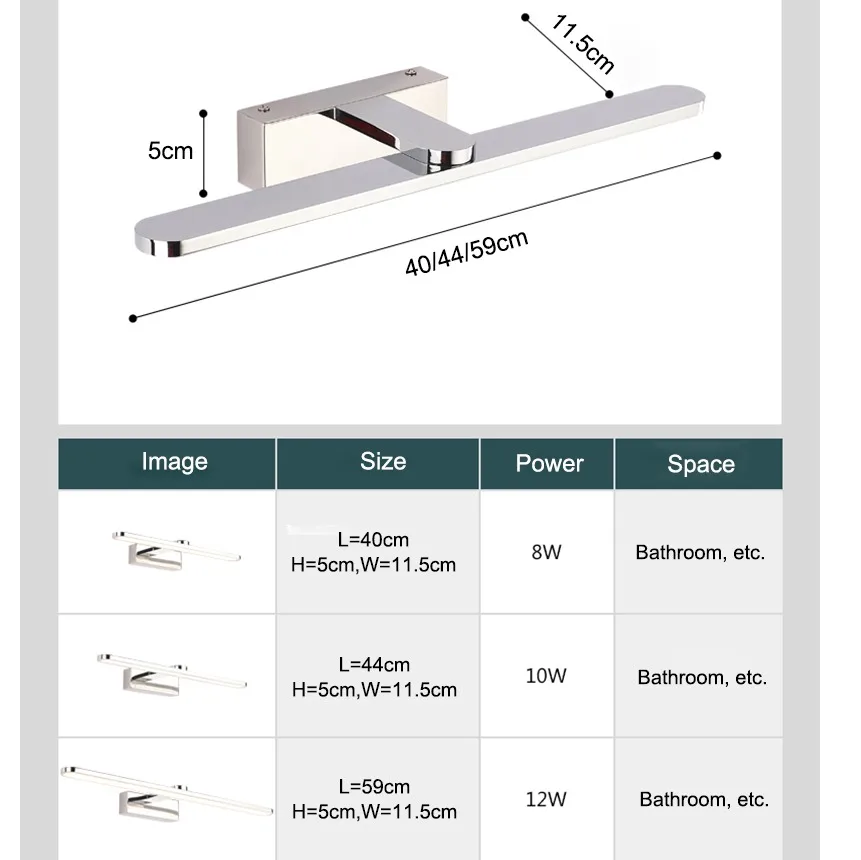
Modern Stainless Steel LED vanity front mirror light bathroom makeup wall mounted sconces bedroom lighting fixtures 
