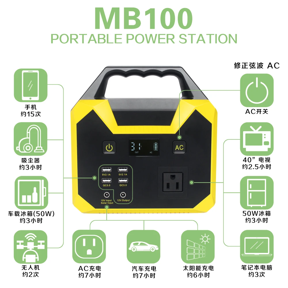 40800 mAh Capacity Portable Power Station Lithium battery 150WH 110V 220V Ac Qc 3.0 Fast Charge Multipurpose Power Station