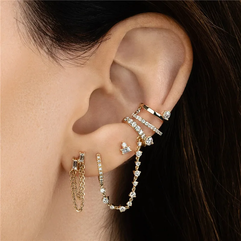 trendy Hip-hop mini stud earrings sterling silver 925 jewellery gold plated zirconia chain earrings for women