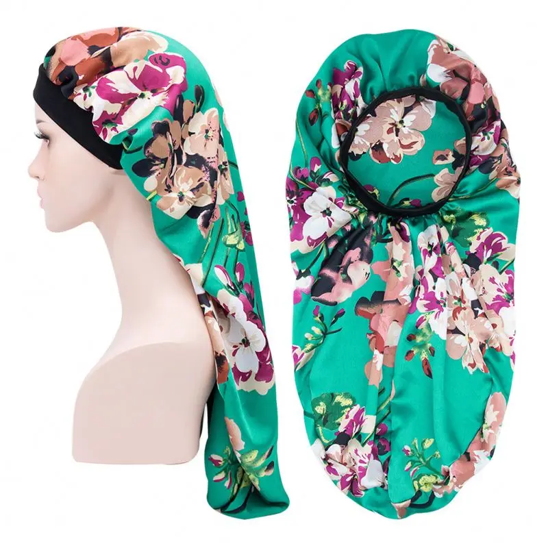 Wholesale Women Head Wrap Solid Silky Nightcap Printed Long Hair Satin Bonnets For Braids