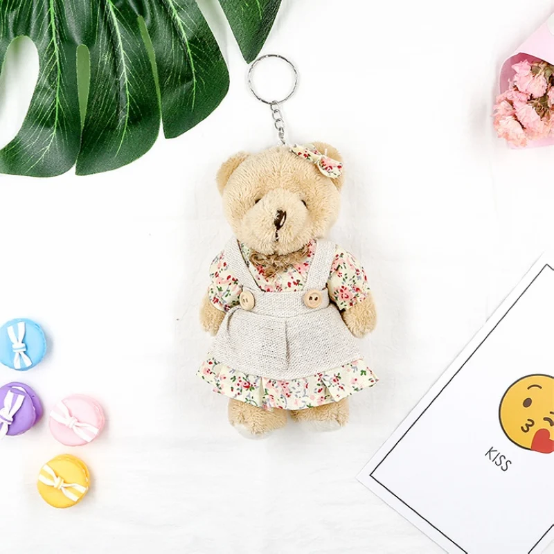 Cute Plush Fur Pompom Linen Rabbit Doll Keychain Women Bear Toy Keyring Women Bag Car Holder Wedding Party Keychain
