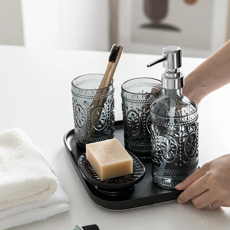 Luxury designer 3 pieces glass antique bathroom accessories set Bathroom Products Accessories