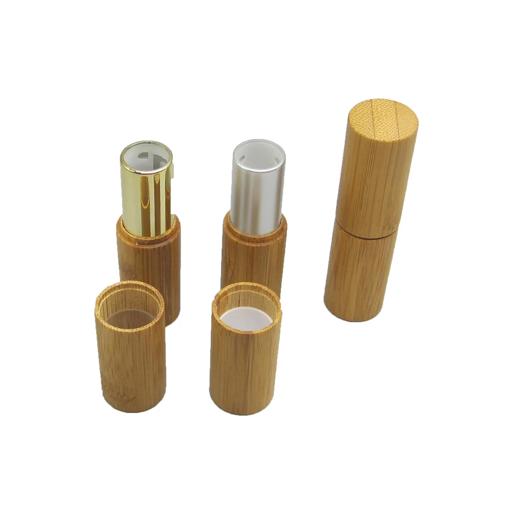 Eco Friendly Unique Private Label Custom Printed Logo Transparent Shiny Luxury Double Sided Empty Round Bamboo Lipstick Tube