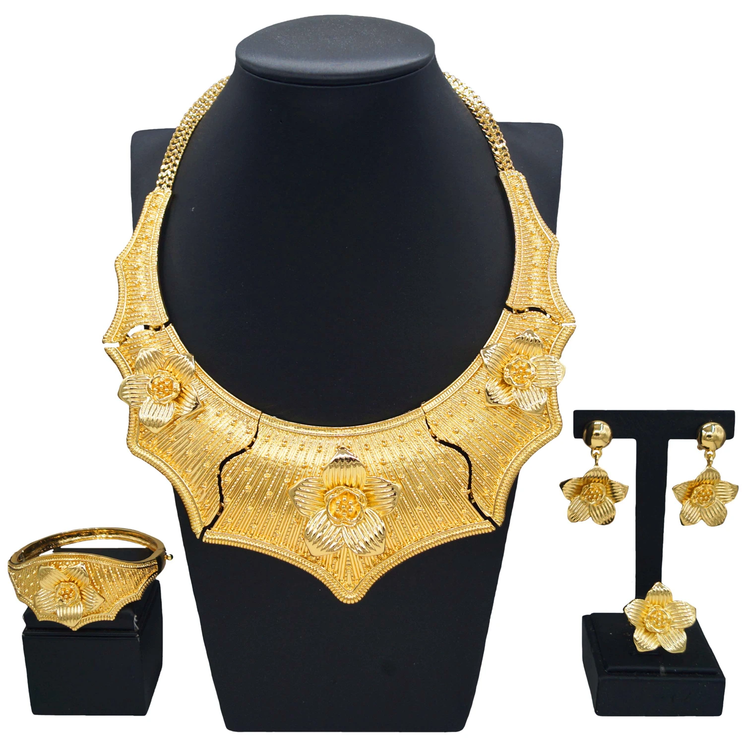 Yulaili Hot Selling Italian Gold Style Fashion Jewelry Set Africa Women Bridal Party Flower Shape Necklace