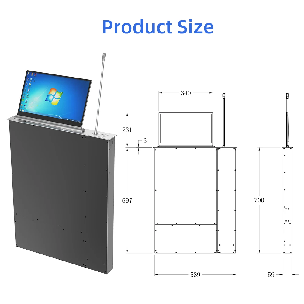 15.6 inch Conference System LED Monitor Lift Table Dual Screen with Electronic Signage Microphone Audio System Monitor Lifter
