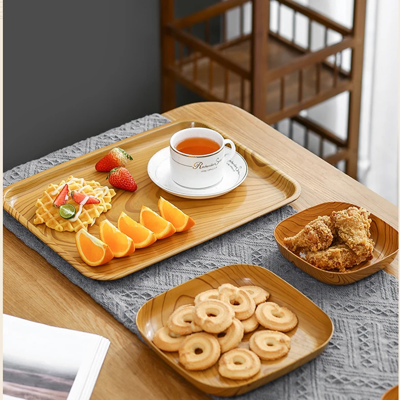 13-pcs set Wood grain bone spit dish home tray snacks thousand fruit dessert desktop storage Japanese bone dish fruit nut plate