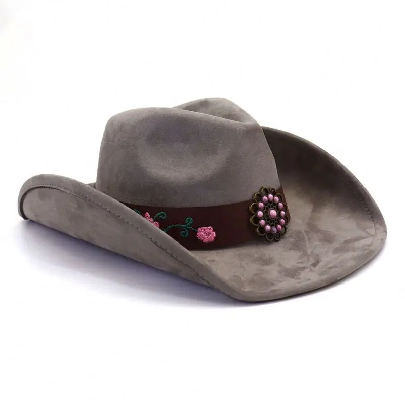 STS 2024 Oem Women Retro Western Suede Cowboy Hats Factory Price Chapeau 100% Wool Sports Caps Unisex Men Cowboy Hats With Band