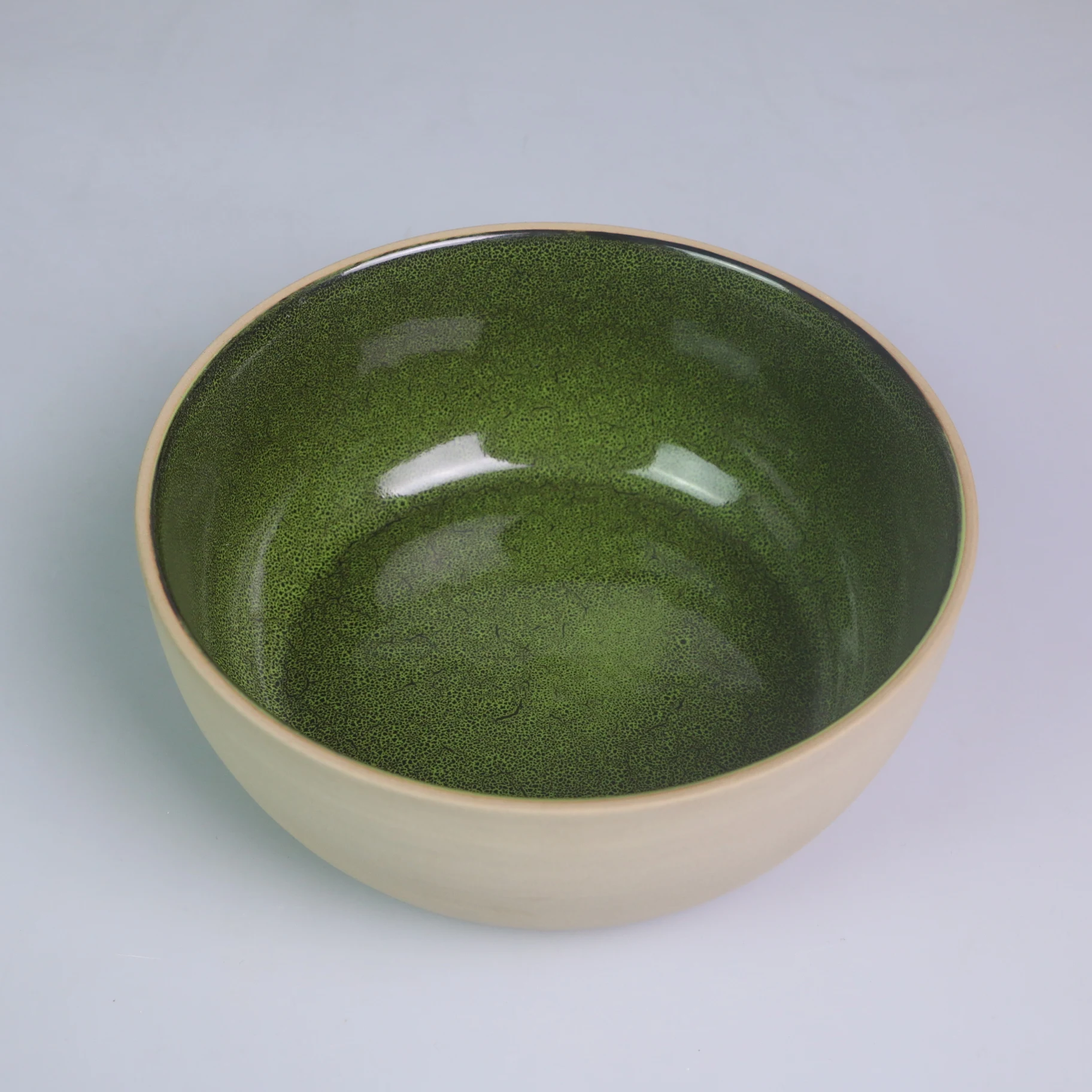 Creative round Ceramic Green with Black Point Large Salad Bowl Soup Bowl Dinnerware Sets for Restaurant Tableware in Europe