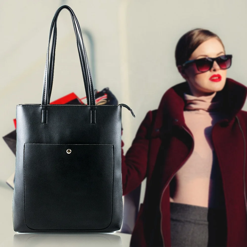 Custom Simple Style PU  Women Shoulder Handbag Bags Casual Large Tote Bag Leather