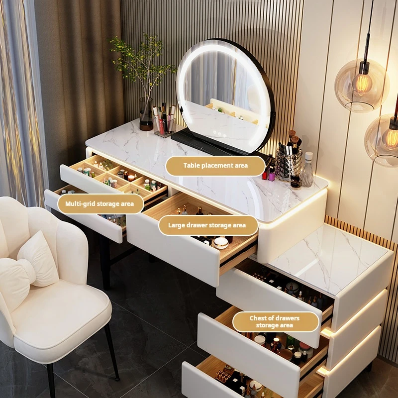 Spacious Desktop Smart Makeup Vanity Table With Led Lights Mirror Multi-Functional Dressing Table For Girls Bedroom Furniture