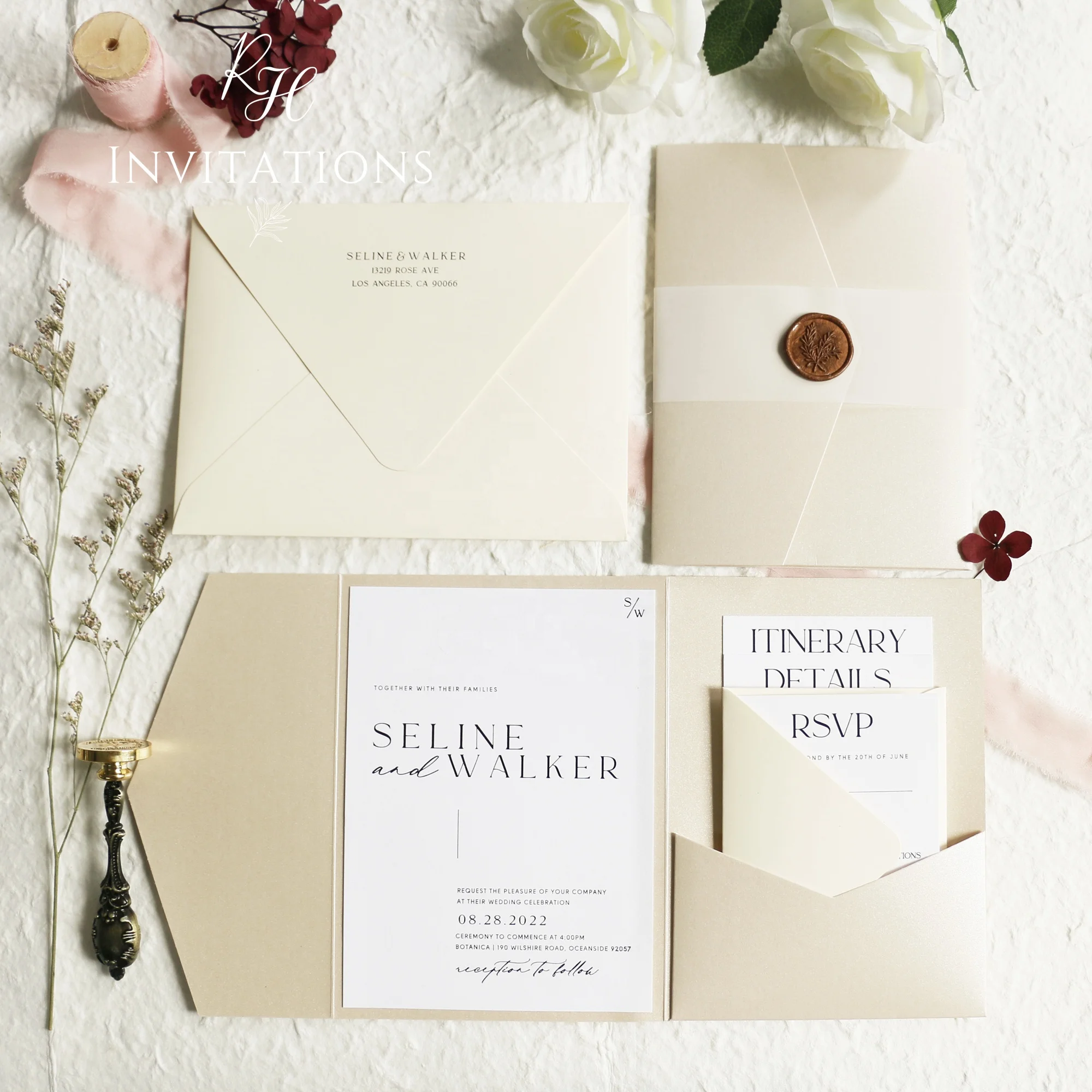 Ivory pocket folding invitation with RSVP envelope wedding invitation supplies pocket Envelope wedding invitations