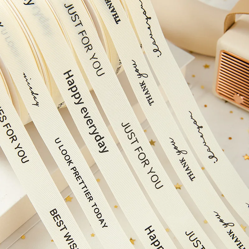 Wholesale Custom Logo Printed Your Brand Eco-friendly Grosgrain Silk Ribbon With 3D Gold Foil Logo For Gift Flowers Cakes