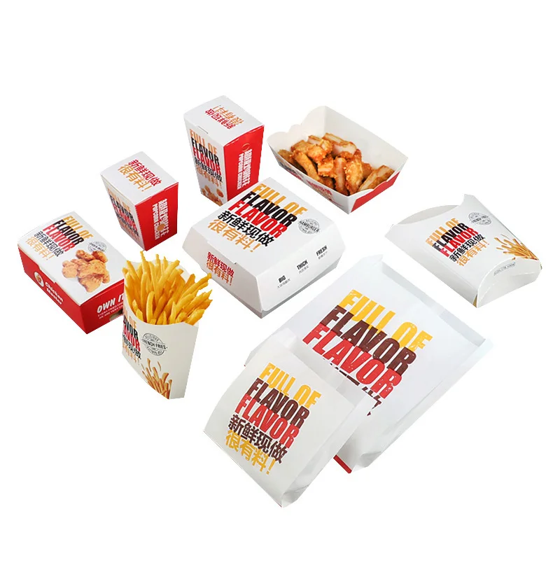 Take away fast food cardboard packaging paper boxes White Cardboard/Kraft Paper fried chicken box