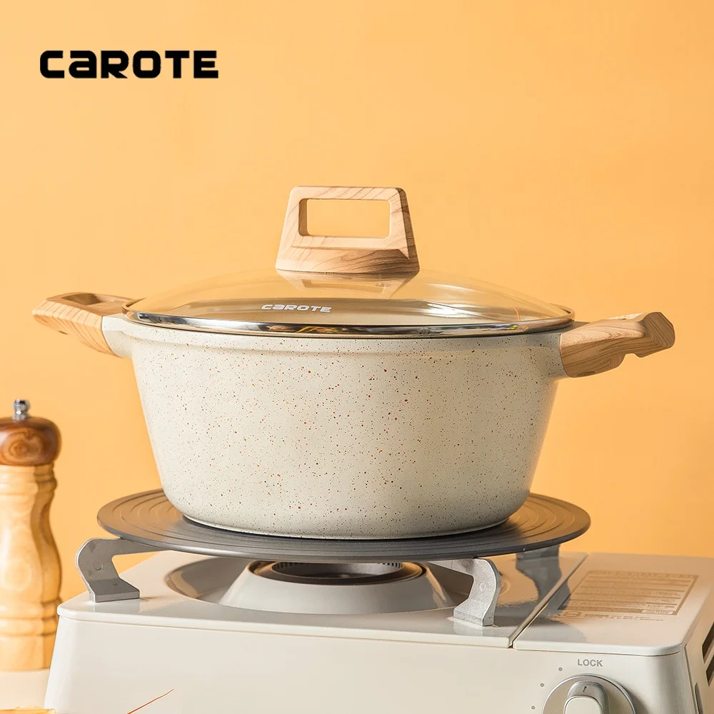 Alibaba Carote die cast aluminum stock pot granite white non stick 24cm soup stock pot