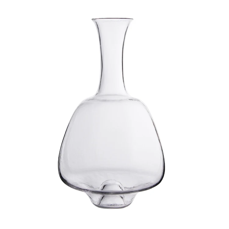 MEIZHILI New Design Clear 1700ml Round Glass Wine Decanter with Wooden Base Huge Glass Juice Carafe Glass Water Pitcher