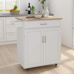 Modern Removable Kitchen Island Serving Counter With Wheel Storage Cupboard