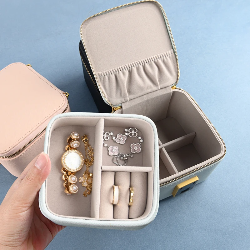New Design Personalized jewelry Storage Box Faux Leather Travel Jewelry Organizer Case for value Jewel with Fingerprint lock