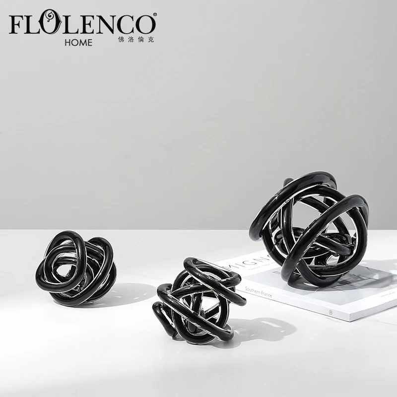 Home transparent glass ball knot colored glass twisted knot craft black crystal ball decoration
