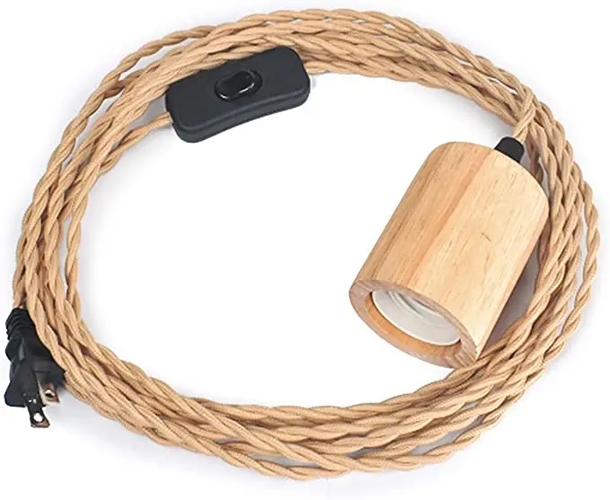 jute rustice hemp rope fabric linen electrical cable textile wire solid cotton cord 2 core for Decorative Pendant