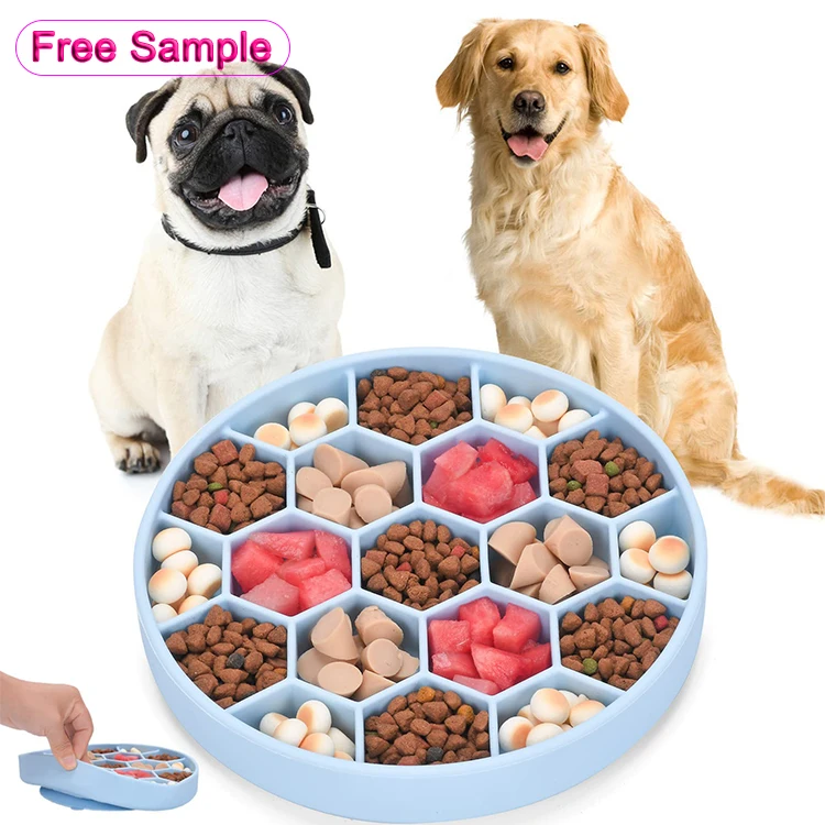 Pet Slow Food Bowl Suction Cup Honeycomb Slow Food Dog Bowl Food Plate Dog Anti-choking Single Bowl Non-slip Silicone Rounded