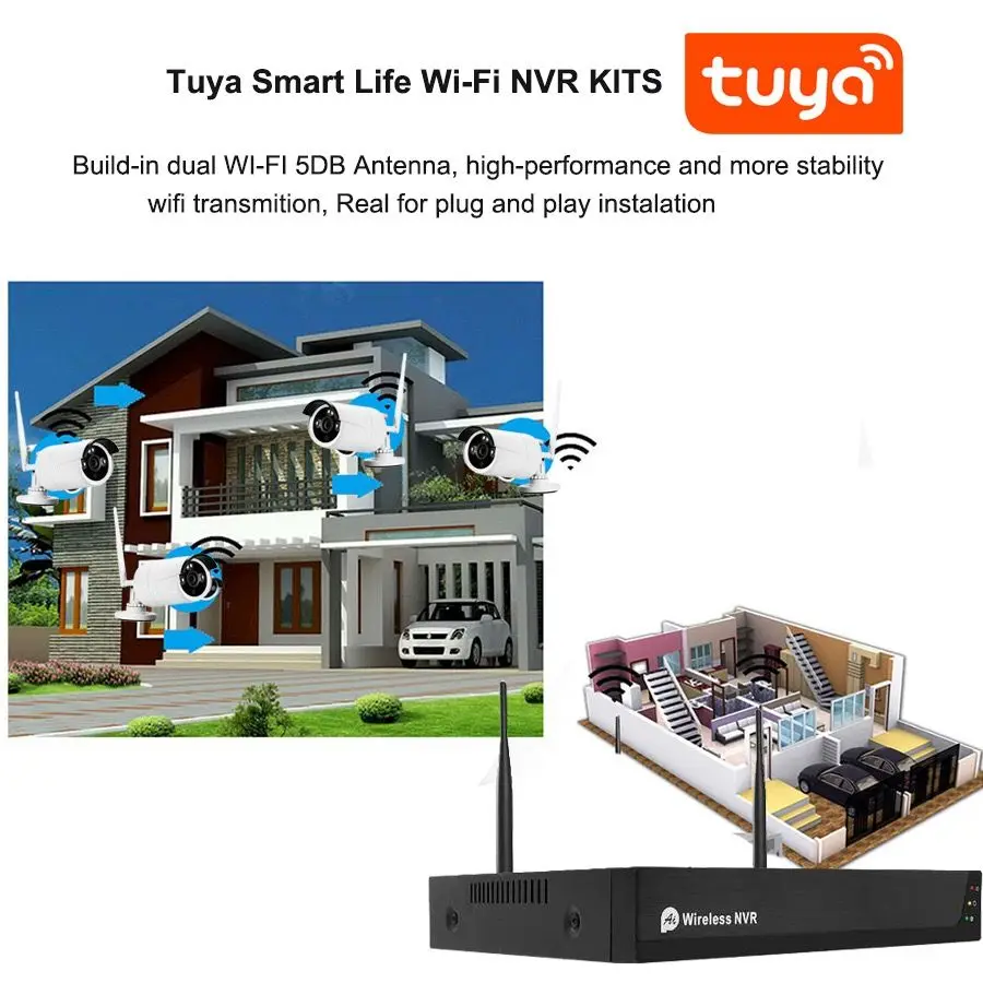 Система видеонаблюдения Tuya Smart 4 канала 8 каналов 2 Мп Wi-Fi 1080p