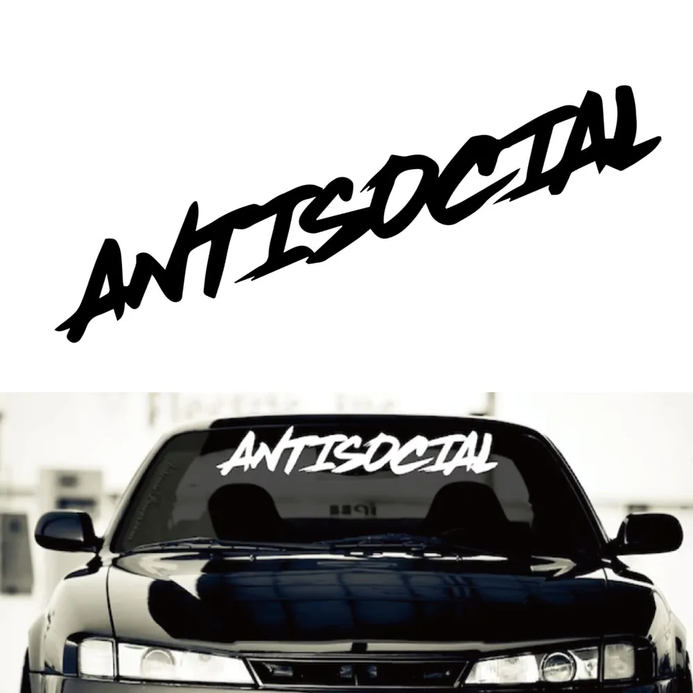 Antisocial Car Sticker Flag Windshield Banner Night Run Sport Competition Style Waterproof Sunscreen Decorative Vinyl Car Decal