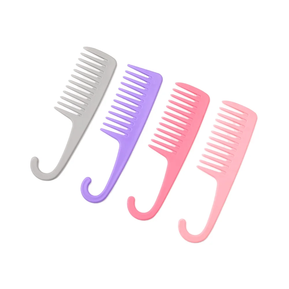 Wholesale Large Wide Tooth Comb Custom LOGO Detangling Comb with Plastic Handle Curved Hooked Comb for Wet or Dry Hair