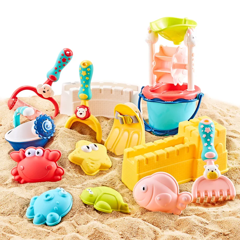 XST Hot Selling Seaside Beach Kids 14Pcs Set Silicone & Sand Toys Outdoor Playground (1600376032141)