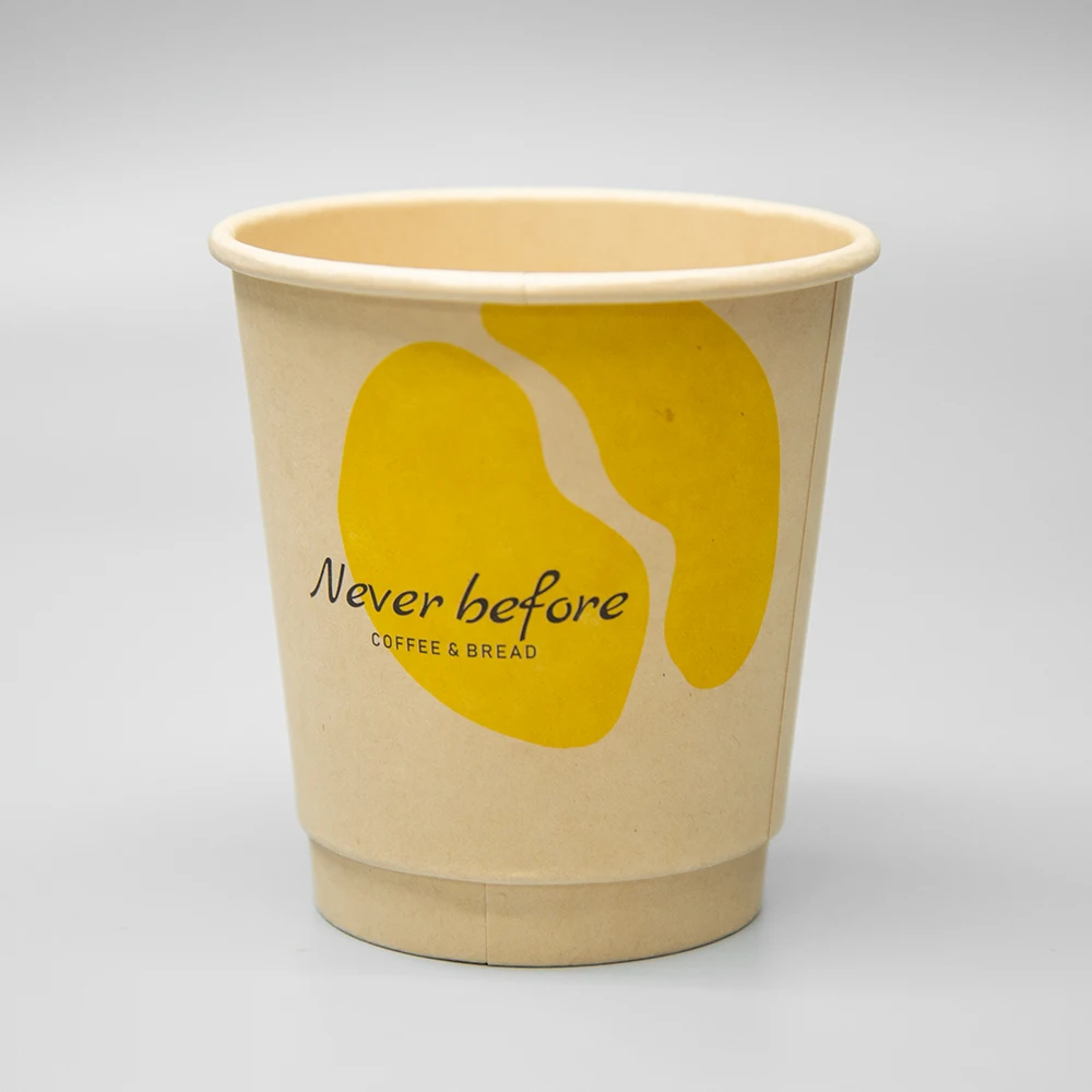 Custom Print Personalised Paper Coffee Cups Yellow Coffee Paper Cup with Sleeve Holder 12 Oz Paper Coffee Cup