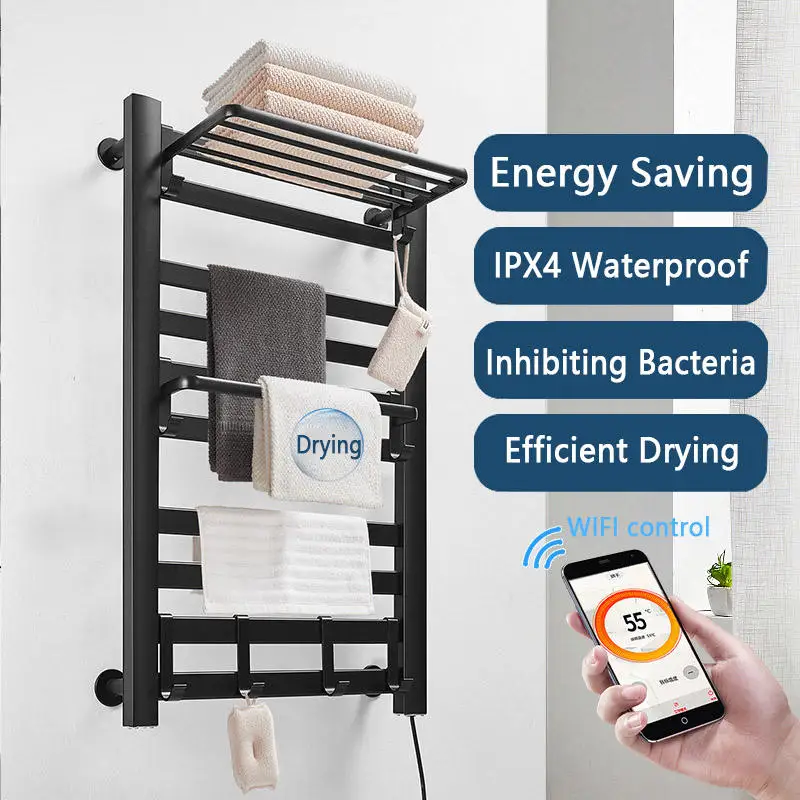 110V-220V CN/EU/US/AU/UK/Brazil Standard Towel Heated Dryer, Smart WiFi Electric Heating Towel Rack