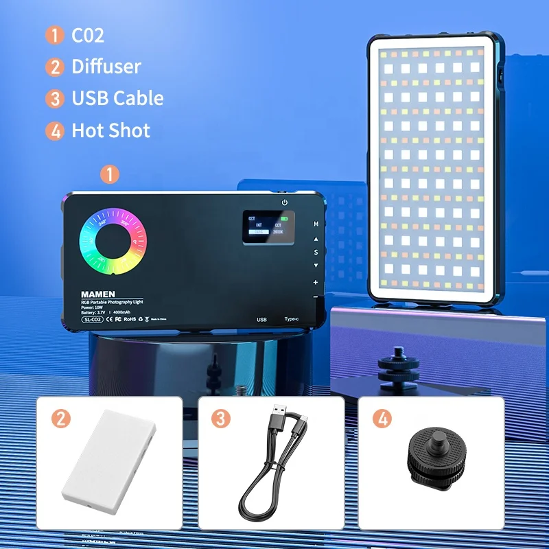 Full Color LED Camera Light CRI95+ Rechargeable RGB Photography Light TikTok Vlog Spotlight Portable Led Camera Video Light