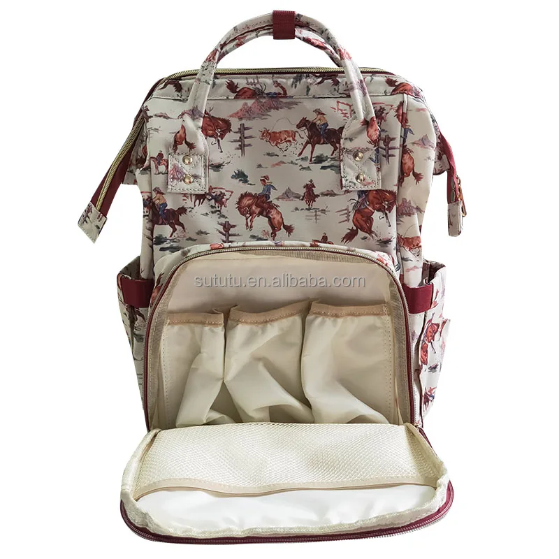 Hot sale High Quality Canvas Backpack bags Pink Floral Highland Cow Print Waterproof Mommy Diaper Bag