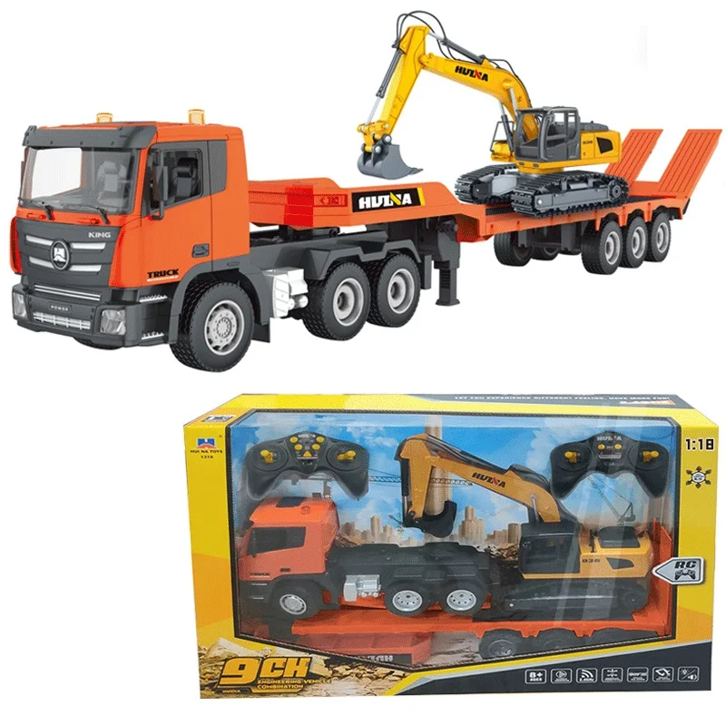 Huina  1319 1/24  9 Channels RC Assembled Tractor Truck with Flatbed Trailer Remote Control Excavator Outdoor Toy Model